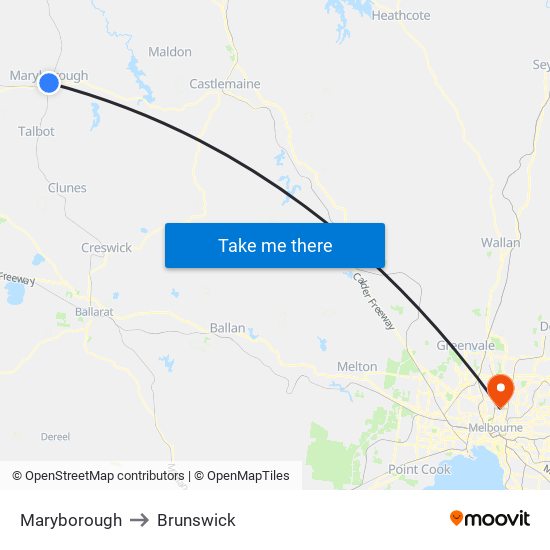 Maryborough to Brunswick map