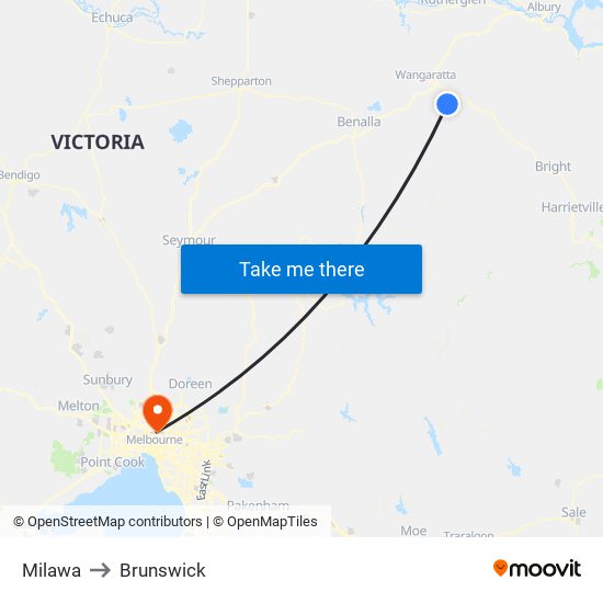 Milawa to Brunswick map