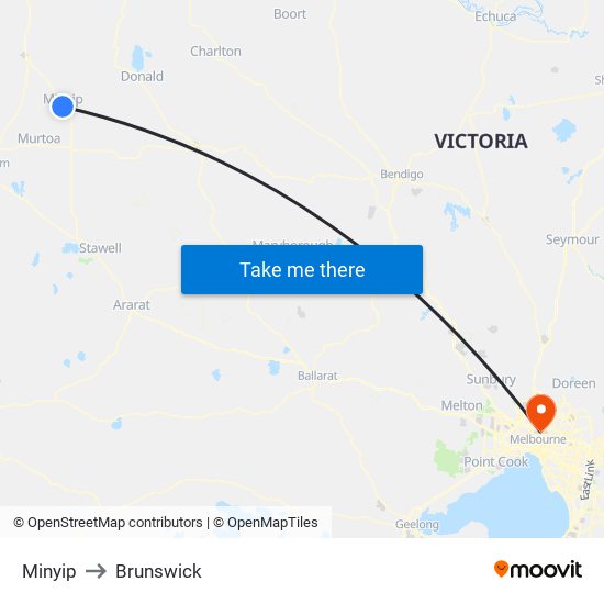 Minyip to Brunswick map