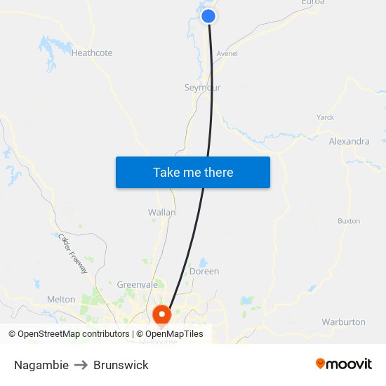 Nagambie to Brunswick map