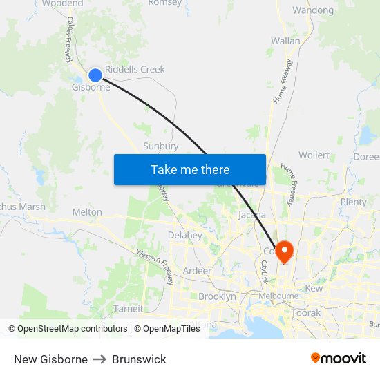 New Gisborne to Brunswick map