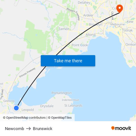 Newcomb to Brunswick map