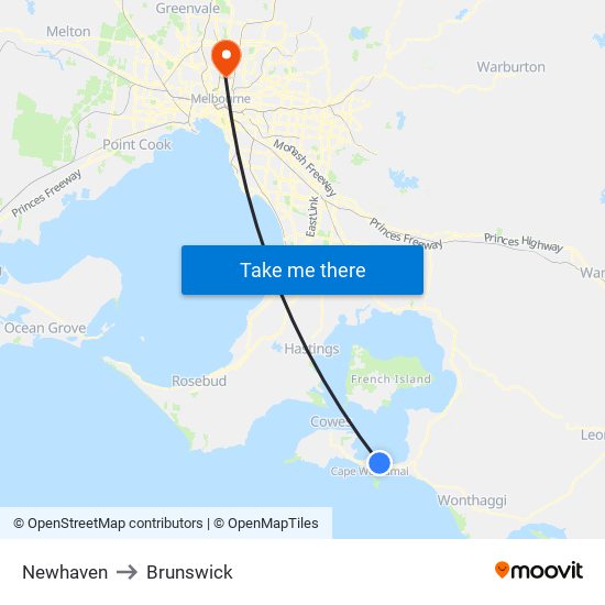 Newhaven to Brunswick map