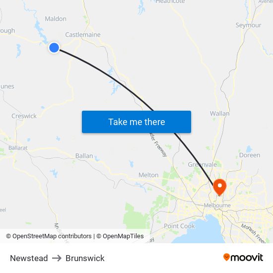 Newstead to Brunswick map