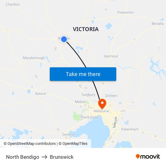 North Bendigo to Brunswick map