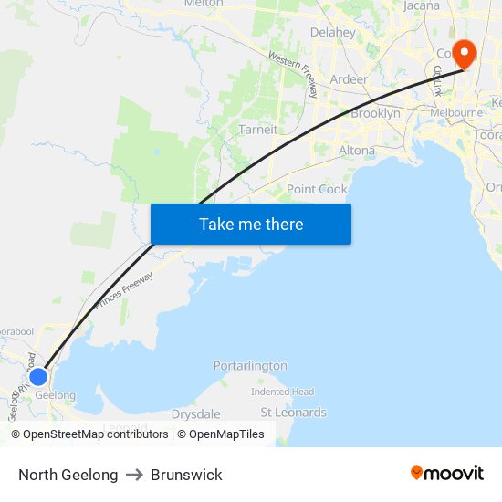 North Geelong to Brunswick map
