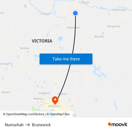 Numurkah to Brunswick map