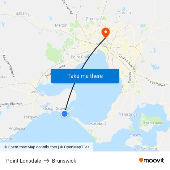 Point Lonsdale to Brunswick map