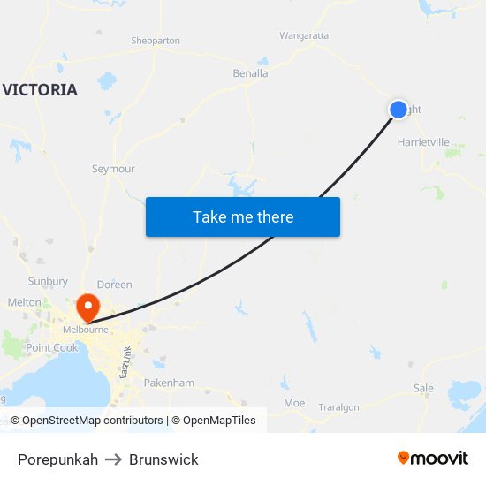 Porepunkah to Brunswick map