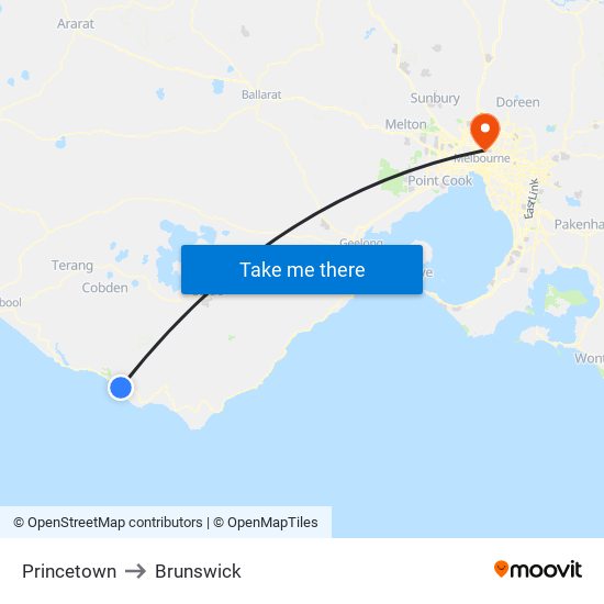 Princetown to Brunswick map