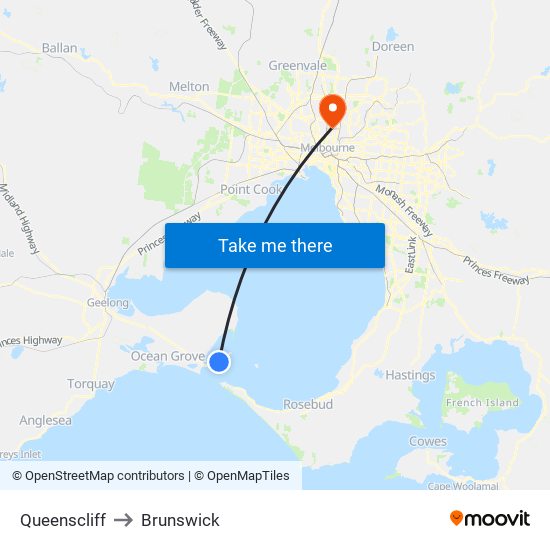 Queenscliff to Brunswick map