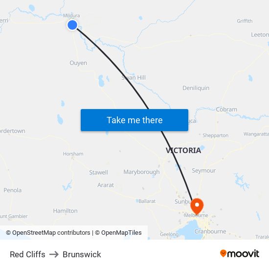 Red Cliffs to Brunswick map