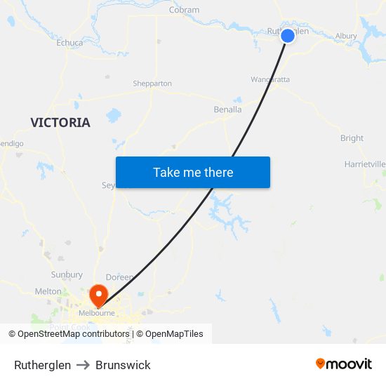 Rutherglen to Brunswick map