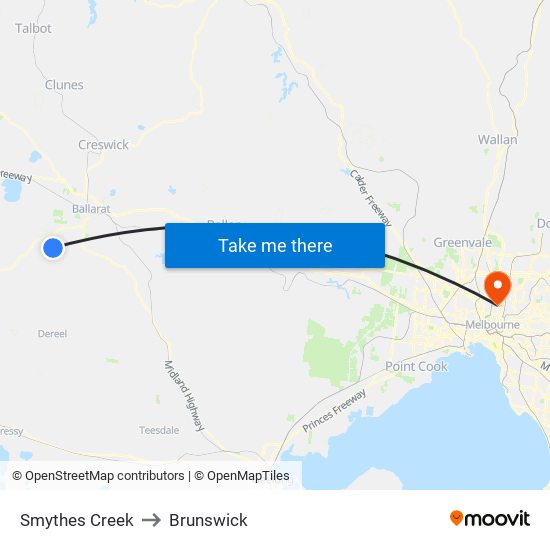 Smythes Creek to Brunswick map