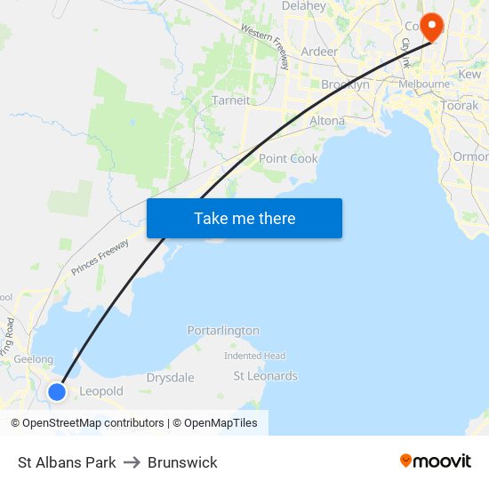 St Albans Park to Brunswick map