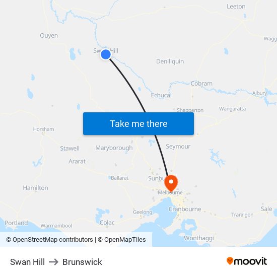 Swan Hill to Brunswick map