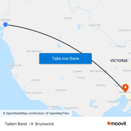 Tailem Bend to Brunswick map