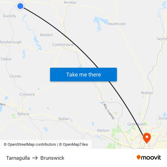 Tarnagulla to Brunswick map