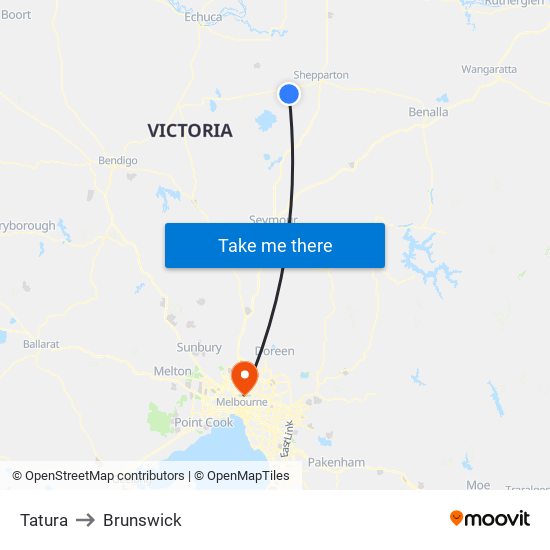 Tatura to Brunswick map