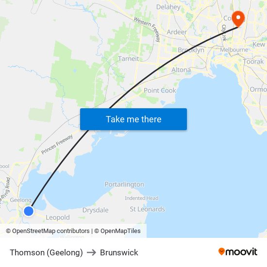 Thomson (Geelong) to Brunswick map