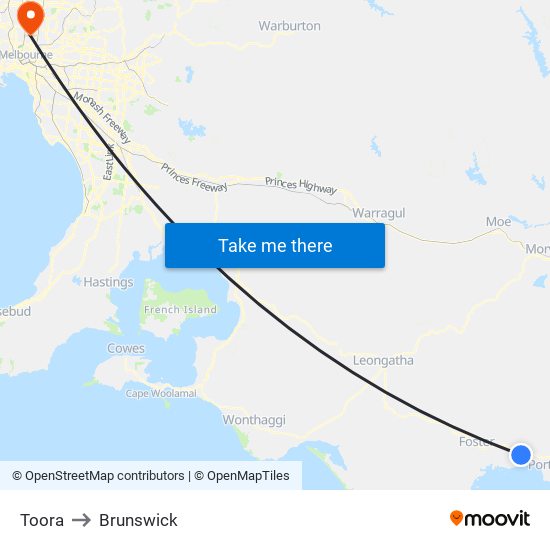 Toora to Brunswick map