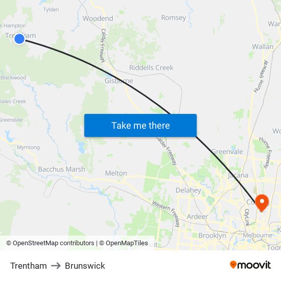 Trentham to Brunswick map