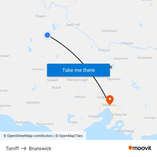 Turriff to Brunswick map