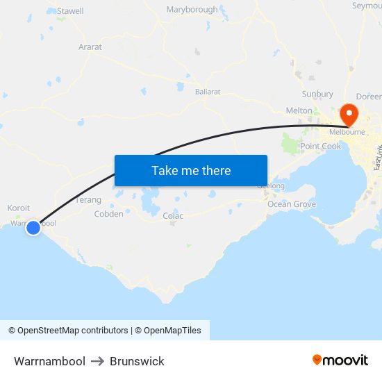 Warrnambool to Brunswick map