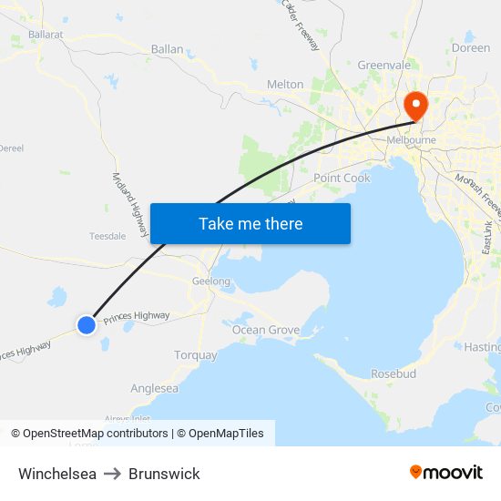 Winchelsea to Brunswick map