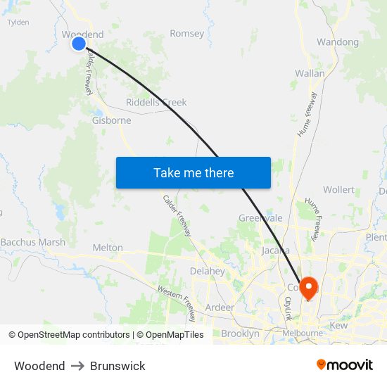 Woodend to Brunswick map