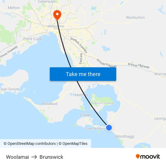 Woolamai to Brunswick map