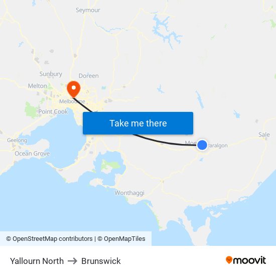 Yallourn North to Brunswick map