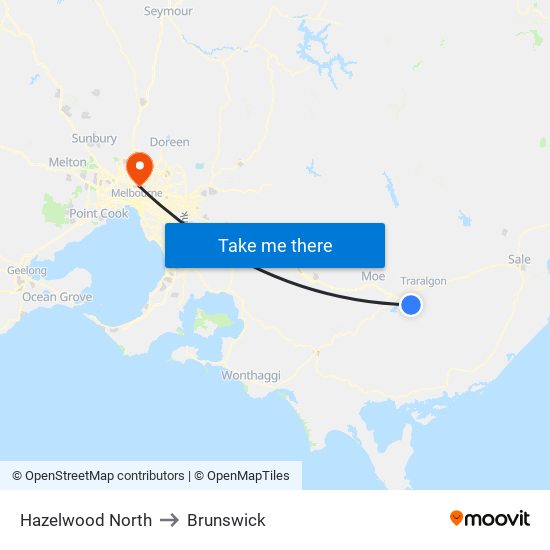 Hazelwood North to Brunswick map