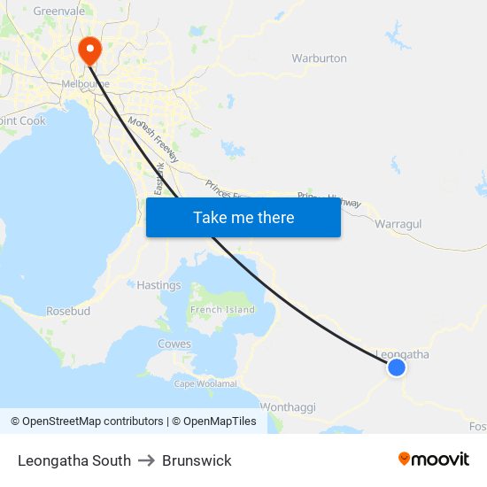 Leongatha South to Brunswick map