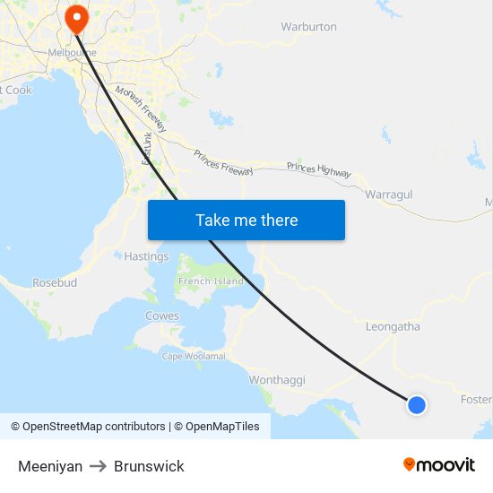 Meeniyan to Brunswick map