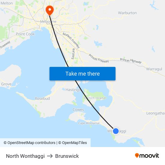 North Wonthaggi to Brunswick map