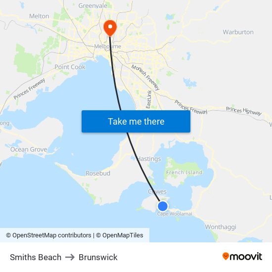 Smiths Beach to Brunswick map