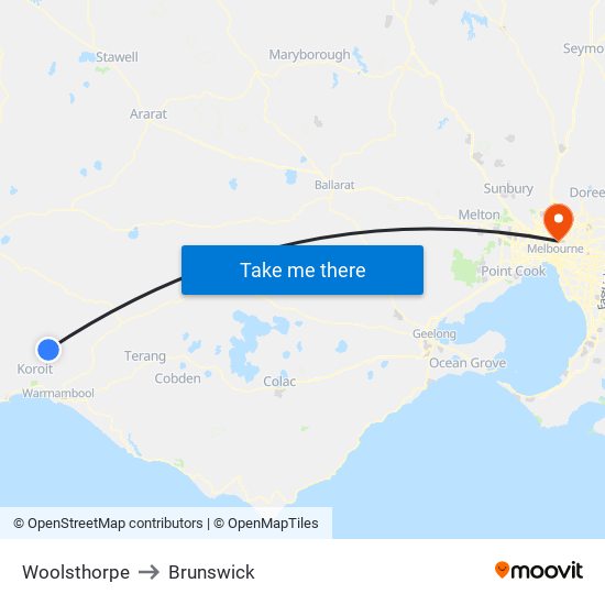 Woolsthorpe to Brunswick map