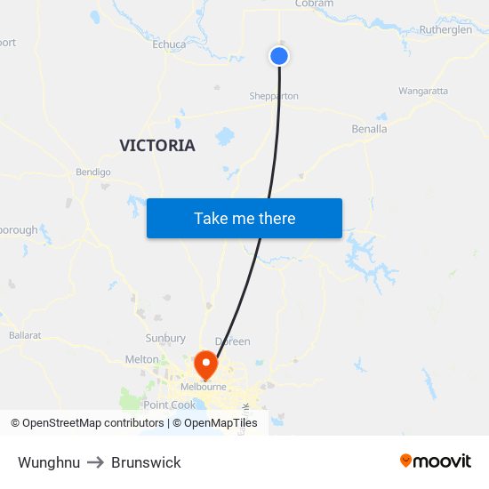 Wunghnu to Brunswick map