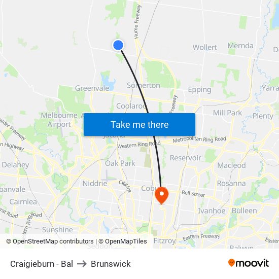 Craigieburn - Bal to Brunswick map