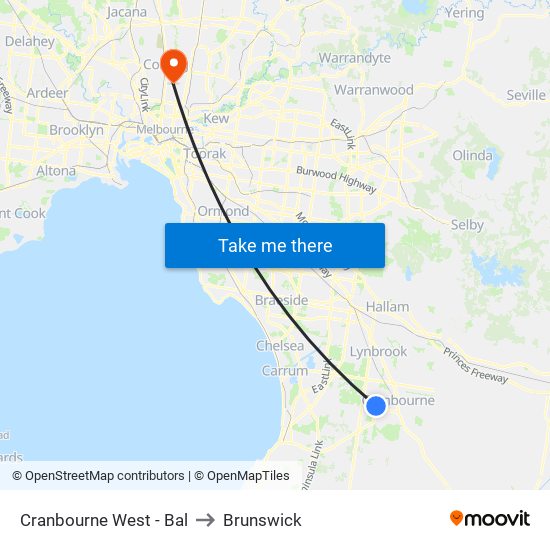 Cranbourne West - Bal to Brunswick map