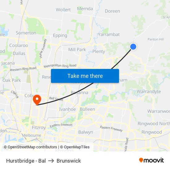 Hurstbridge - Bal to Brunswick map