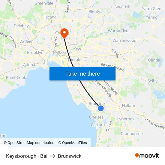 Keysborough - Bal to Brunswick map