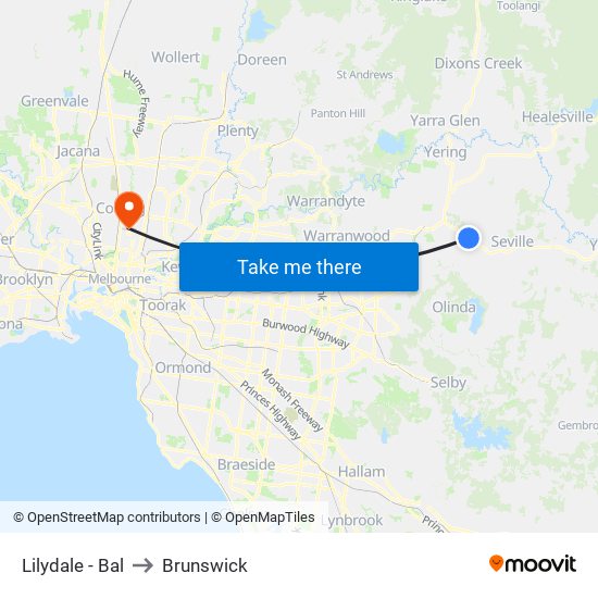 Lilydale - Bal to Brunswick map