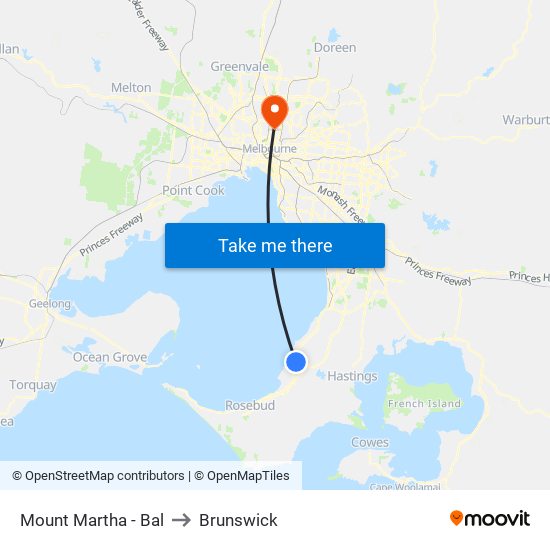 Mount Martha - Bal to Brunswick map