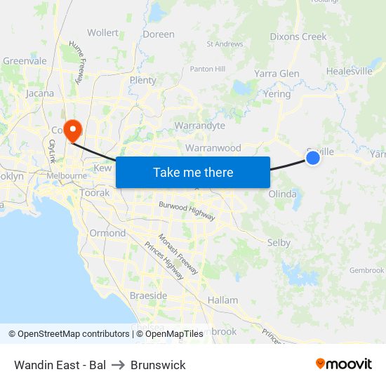 Wandin East - Bal to Brunswick map