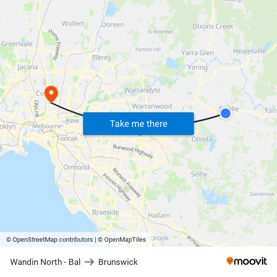 Wandin North - Bal to Brunswick map