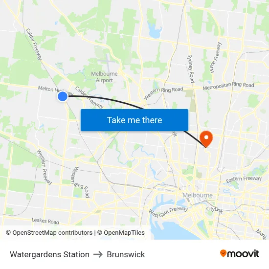 Watergardens Station to Brunswick map