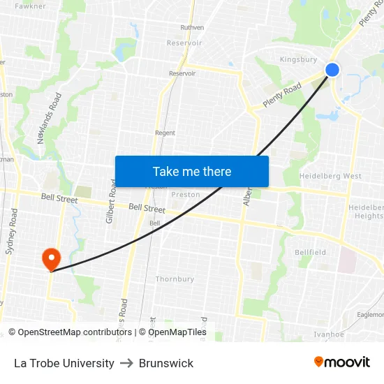 La Trobe University to Brunswick map