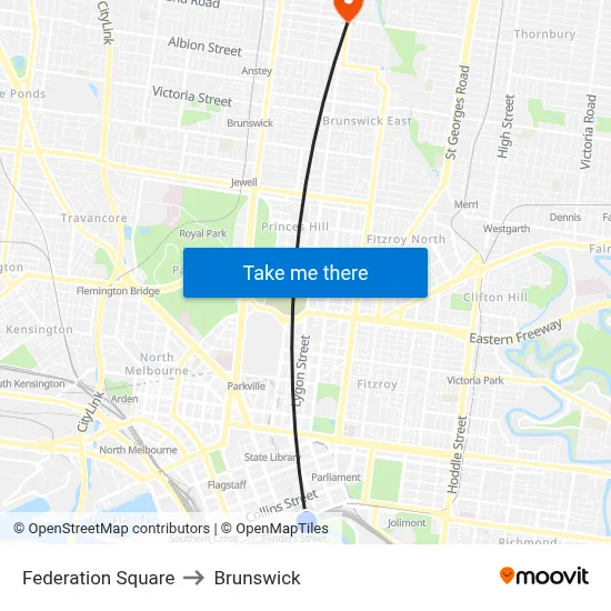 Federation Square to Brunswick map